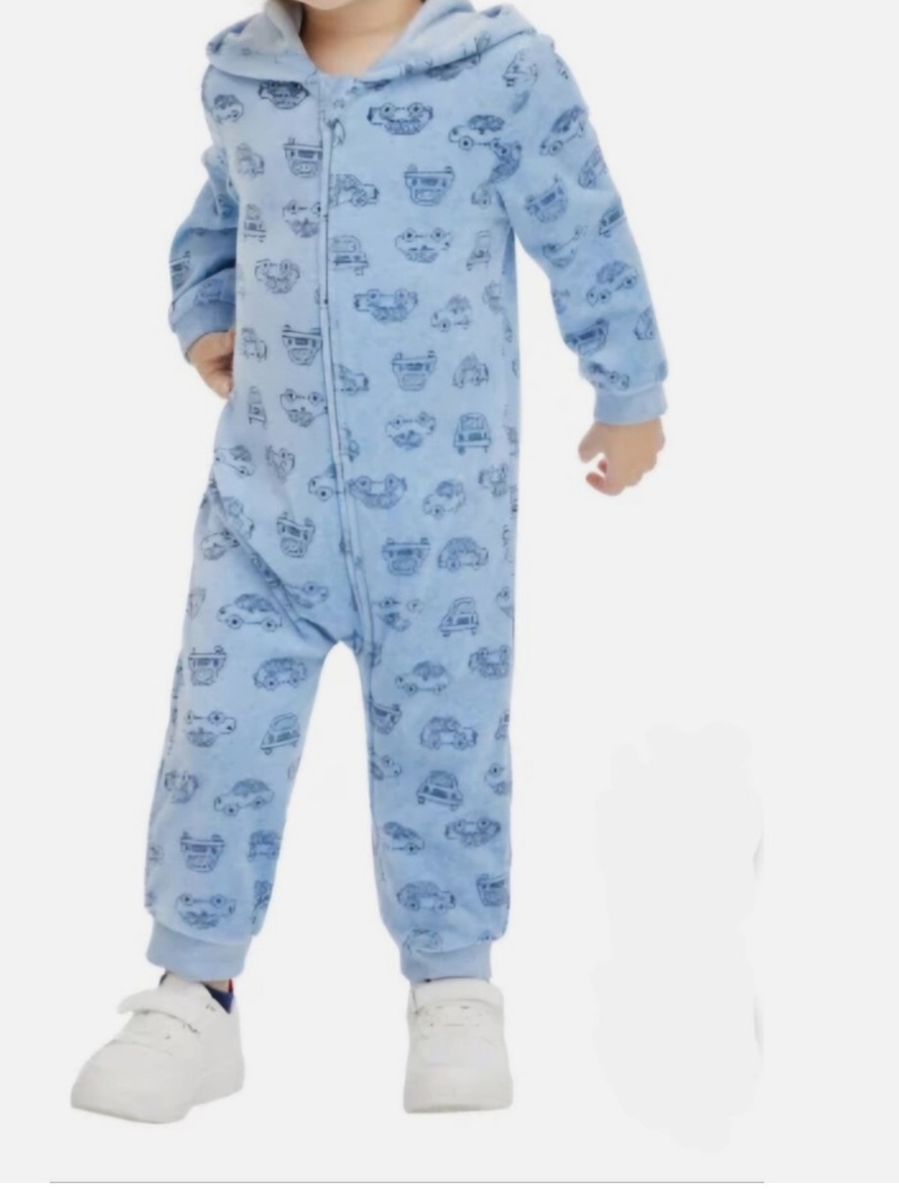 LITTLE ME BLUE CARS ZIP WITH HOOD BABY BOYS SIZE 24 MONTHS PAJAMAS